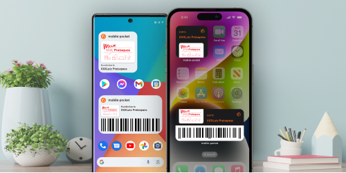 Display of the mobile-pocket widget with the digital XXXLutz loyalty card on Android and iPhone devices